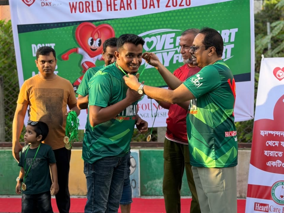 Football for Heart 2026 match action at SK Arena Sports Cumilla.