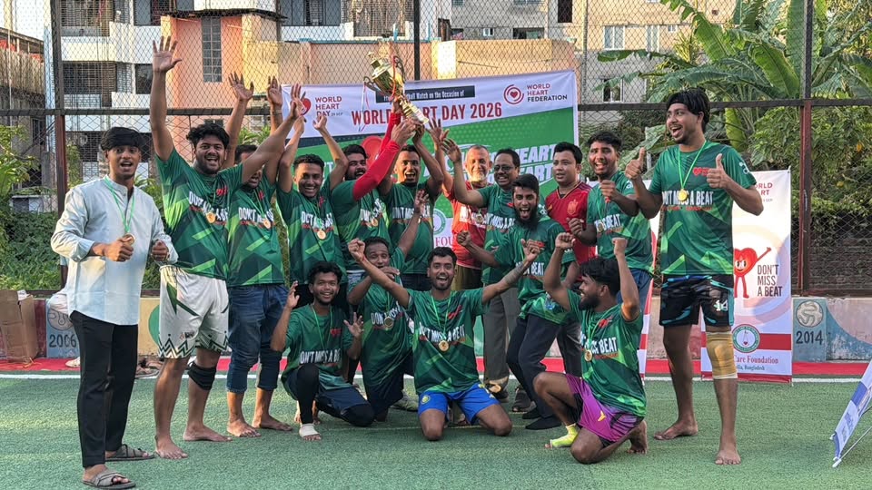 Football for Heart 2026 match action at SK Arena Sports Cumilla.